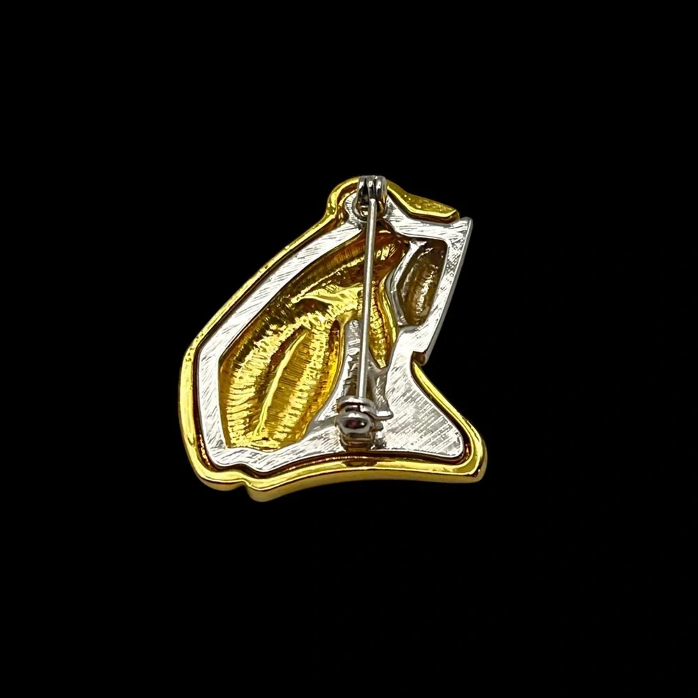 Cute Polished Silver and Gold Tone Frog Figural Brooch Contemporary Design